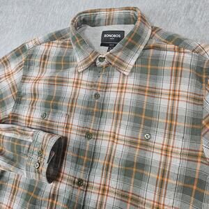 Bonobos Shirt Mens L Green Plaid Flannel Slim Fit Button Up Long Sleeve